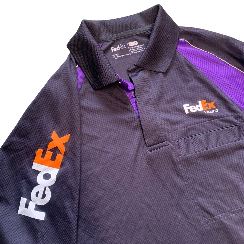 FedEx Ground Stan Herman Uniform Polo Shirt Mens Medium Navy Purple VF Imagewear